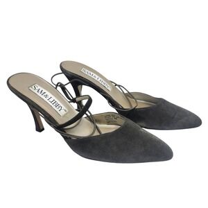 Sam & Libby Meringue Grey Suede Multi Strap Mules Heels Vintage 90s Womens 8M